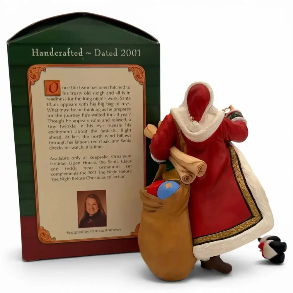 2001 Hallmark Keepsake Ornament Santa Claus and Panda Holiday Open House Set